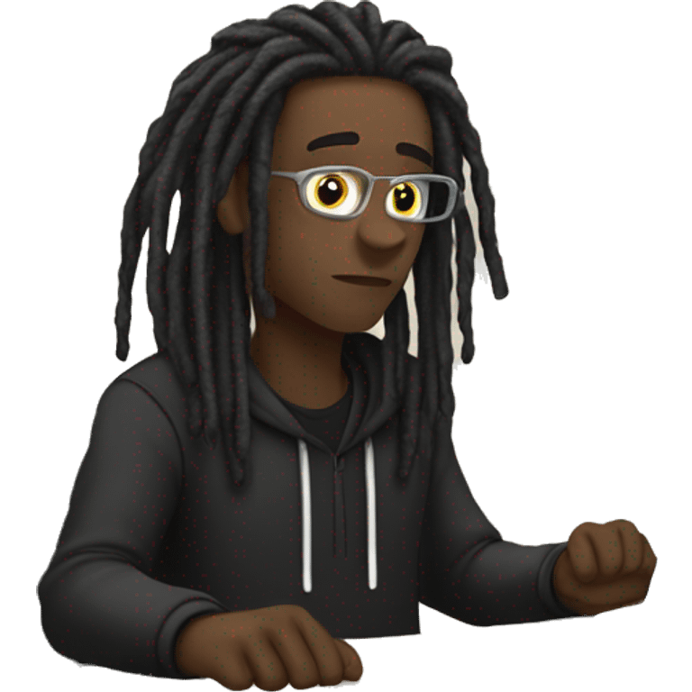 Black-guy-with-dreads-wearing-black-trackstuit-sitting-down-on-chair facing-foward-focused-on-laptop-computer- emoji