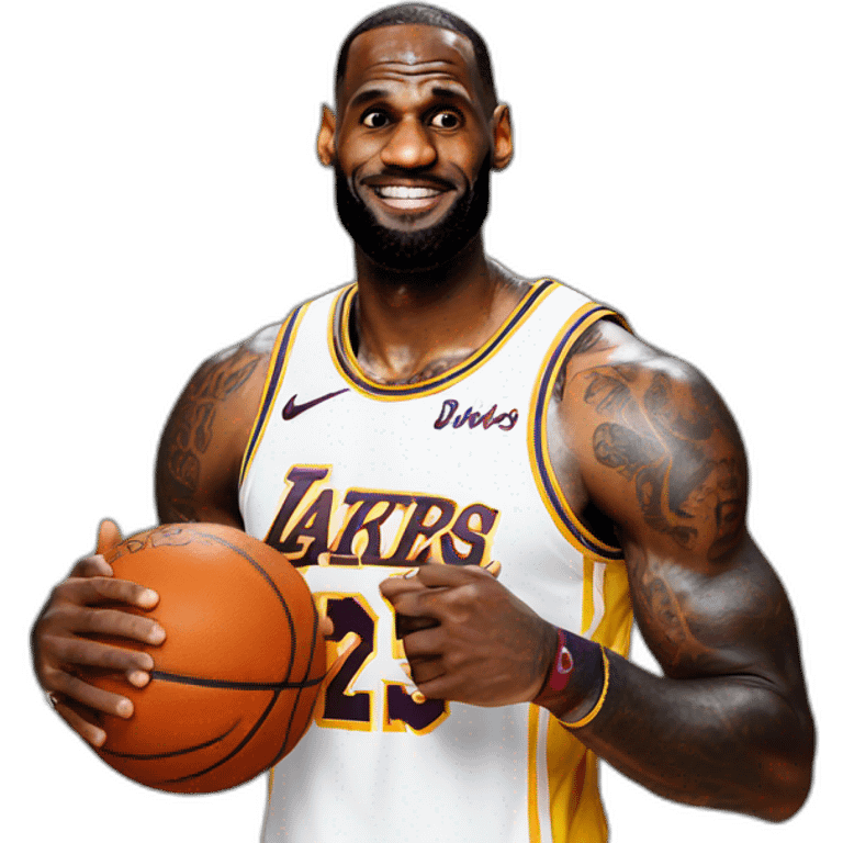 Lebron james standing holding a basketball  emoji