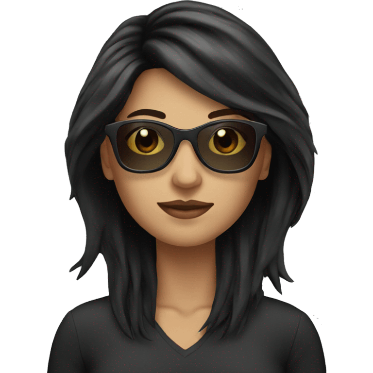 Women white, sunglasses, black hairs  emoji