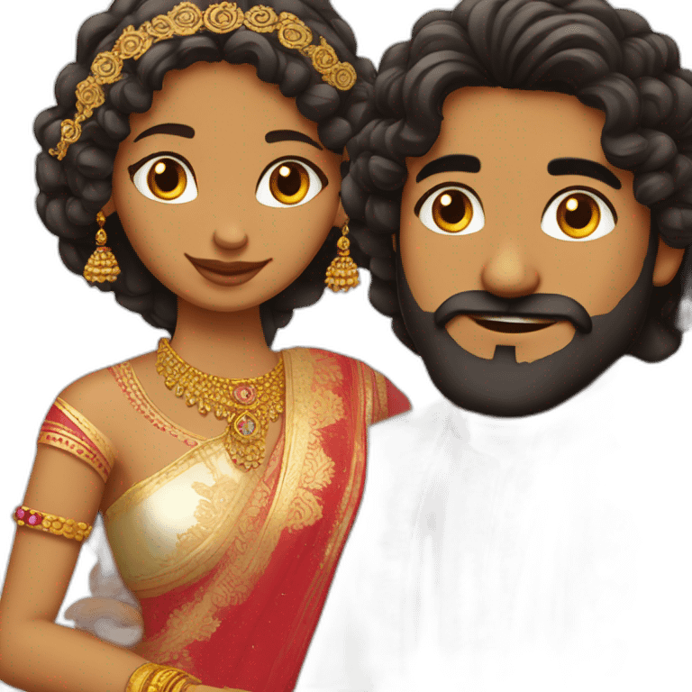 indian girl with curly hair marrying indian guy with straight hair and beard emoji