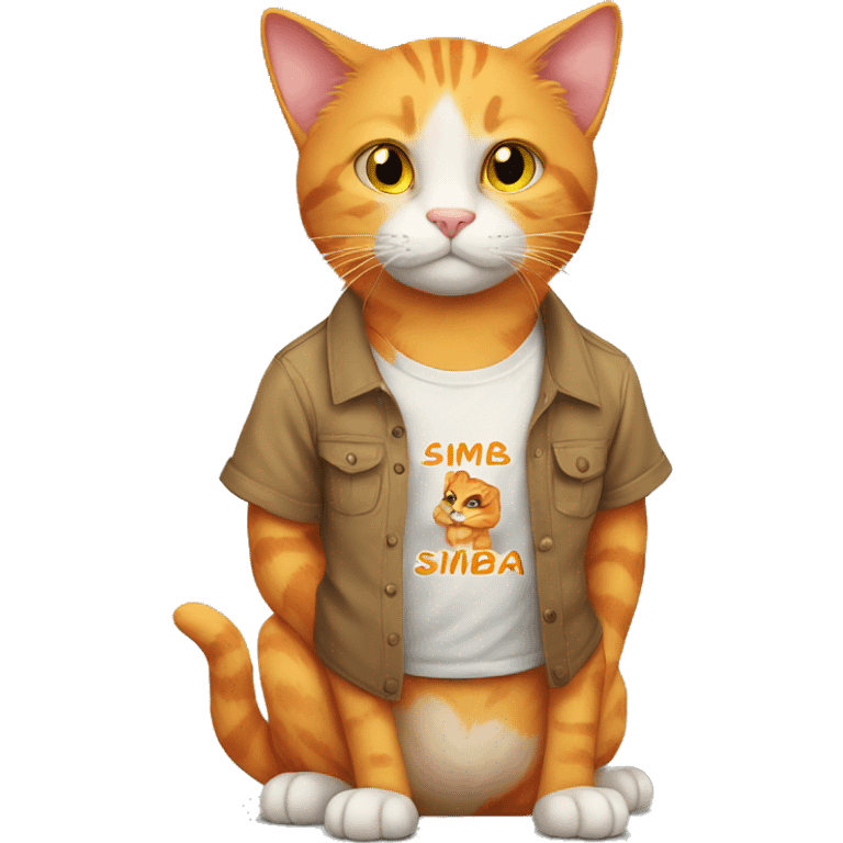 orange cat wearing a shirt that says simba emoji