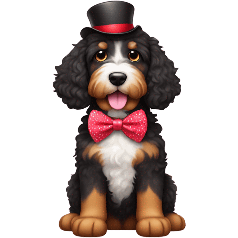 Bernedoodle dressed for Valentine’s Day emoji