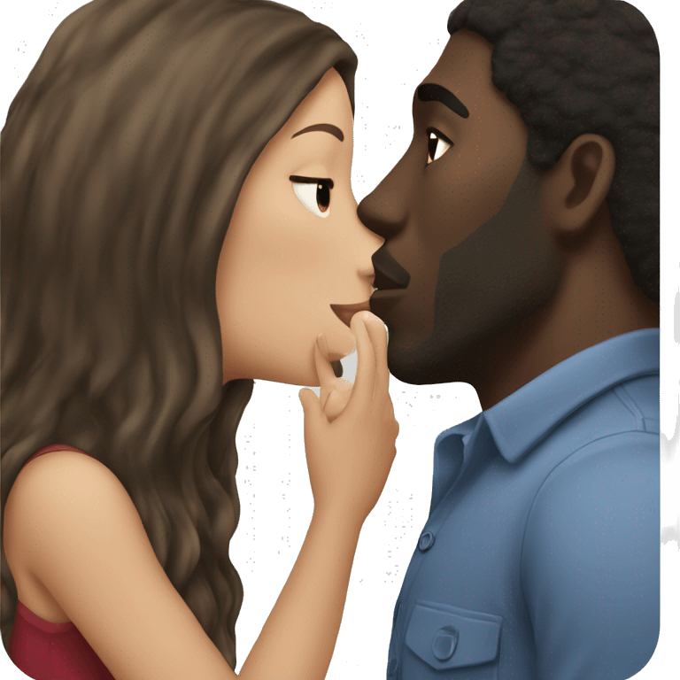 Brunette long hair kissing a black man  emoji