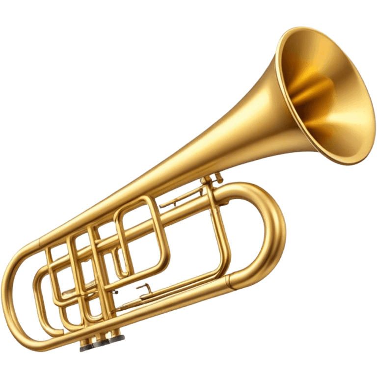 Cinematic Realistic Trombone, sleek brass slide extending dynamically, subtle scratches adding authenticity, warm golden reflections bouncing off the metal, glowing with a bold and resonant musical energy. emoji