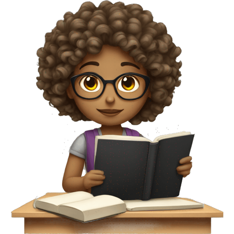 Curly hair girl studying  emoji