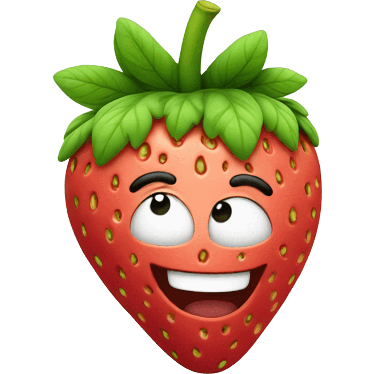 a happy strawberry with weed leaf hair in the style of 1950s cartoon emoji