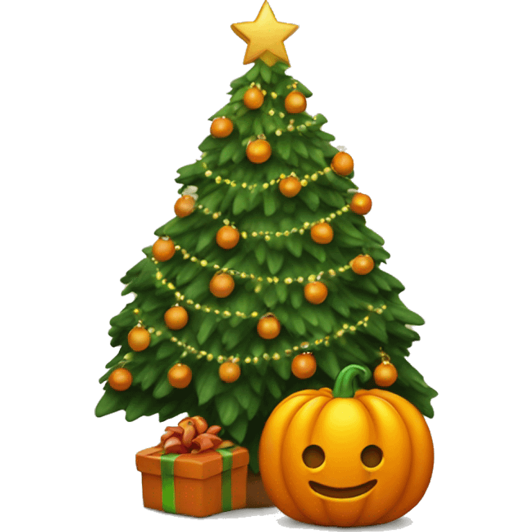 Christmastree with pumpkin emoji