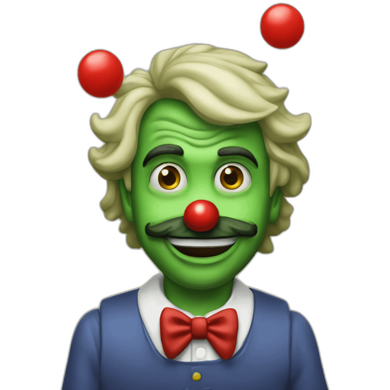 Eugenio Derbez clown with green air anda red nose emoji