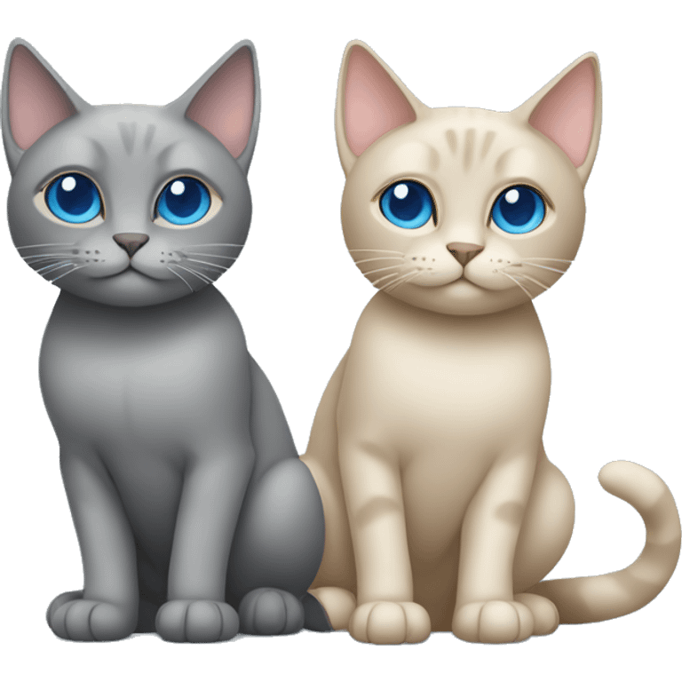 Grey cat with folded ears sitting together with beige cat with blue eyes  emoji