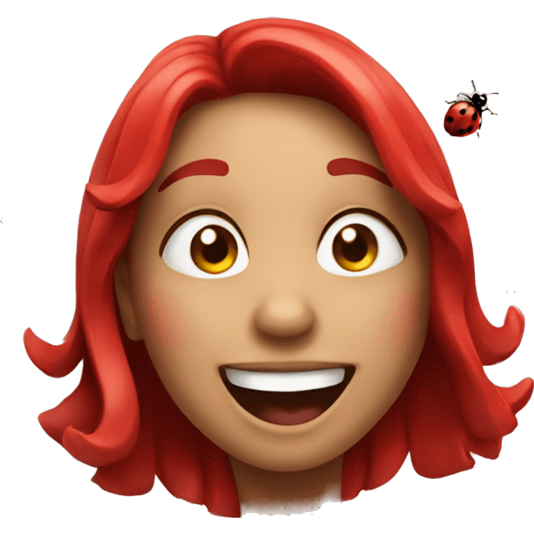 Laughing girl and flying ladybug  emoji