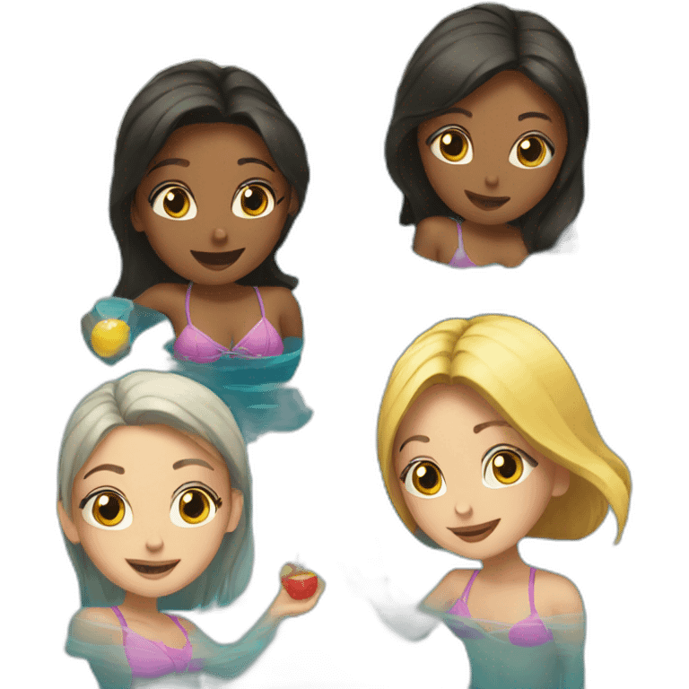 Four girlsin a very small pool emoji