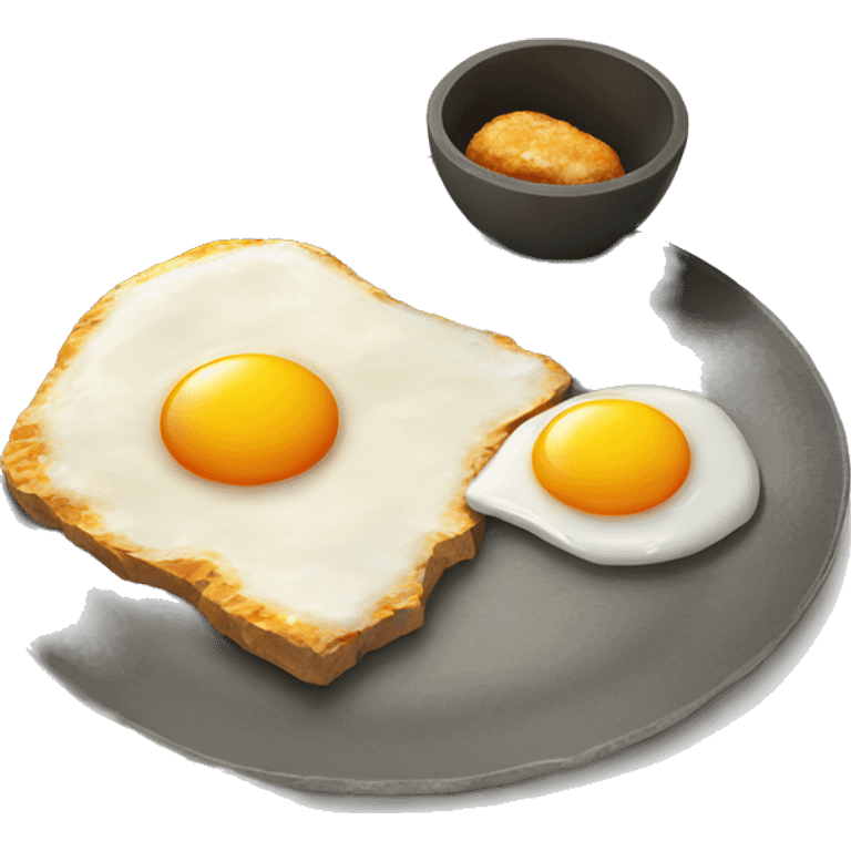 A large stone and a piece of fried egg on a plate  emoji