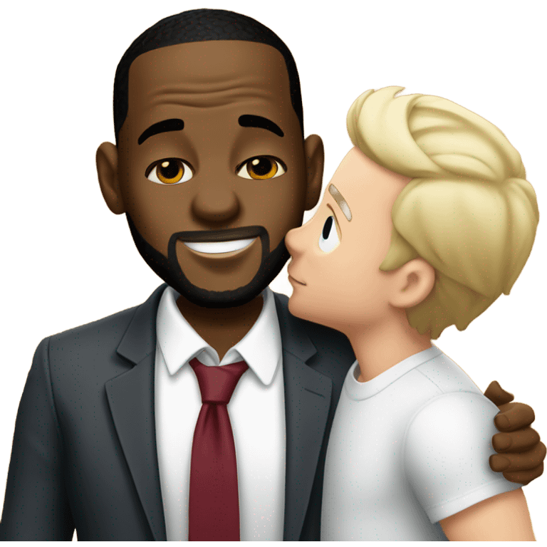 A white short guy kissing LeBron James emoji