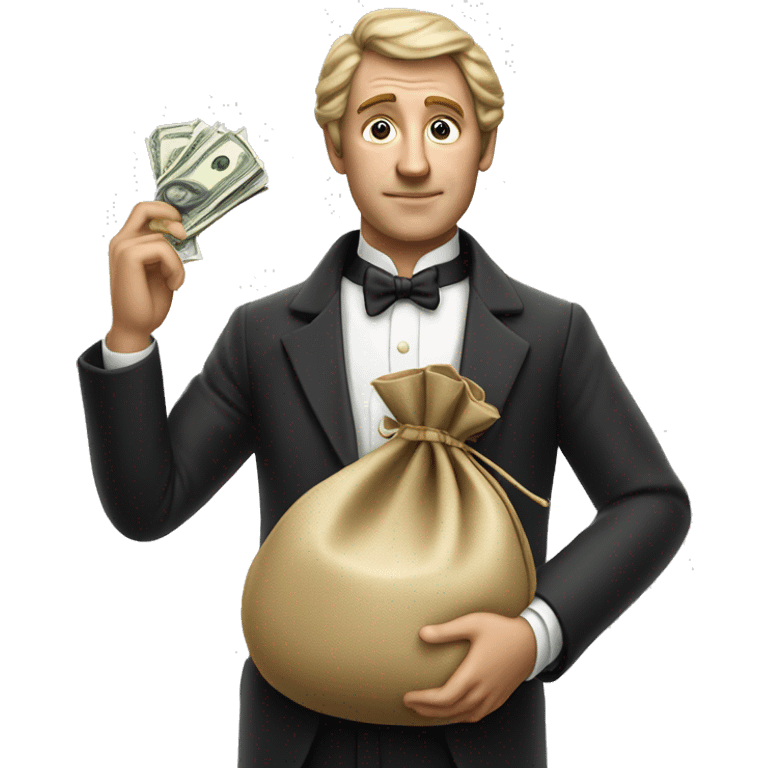 photorealistic aristocrat with money bag in his hands emoji