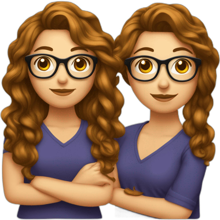 Fille cheveux long châtain foncé et ondulé avec des lunettes carré emoji