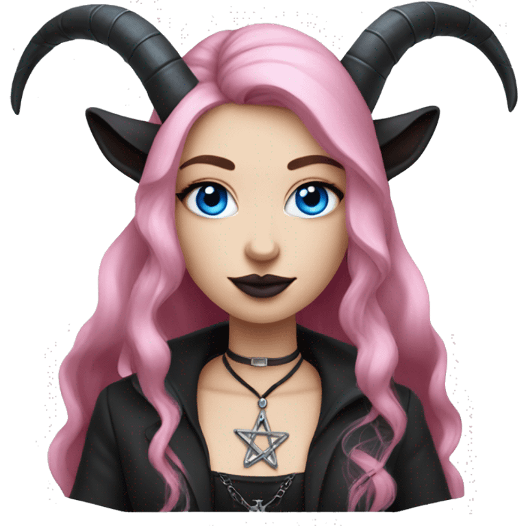 gothic pink female with goat horns blue eyes pentagram emoji