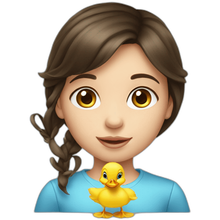 a little brunette girl with blue eyes with little ducklings emoji