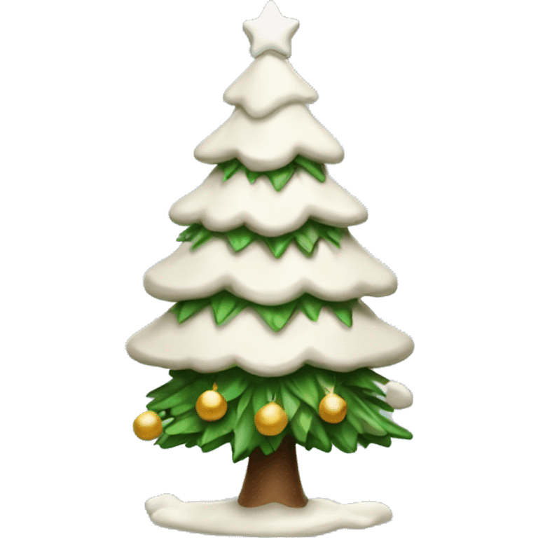 Snowy Christmas tree with cream bow emoji