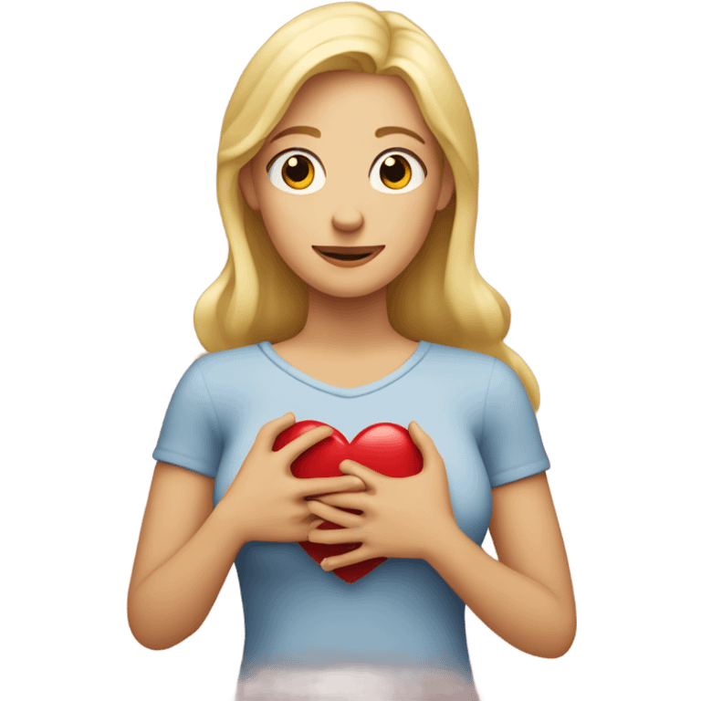 Blonde Mother holds her heart in her arm emoji