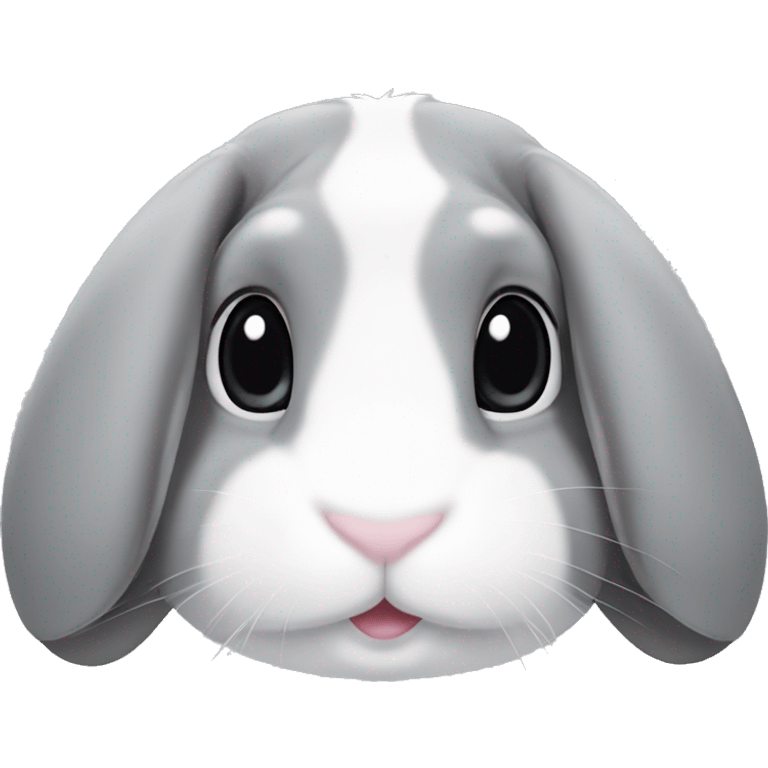 Mini lop eared rabbit, grey, with a white patch on nose and a white stripe on the top of the head emoji