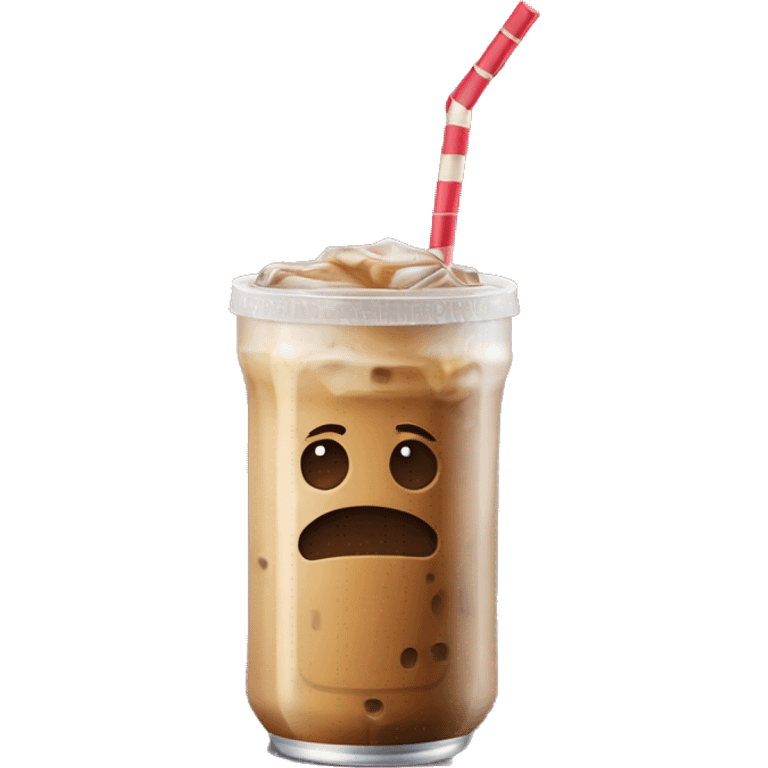 Iced coffee in a beer glass can with a bamboo lids on top and straw throughout  emoji