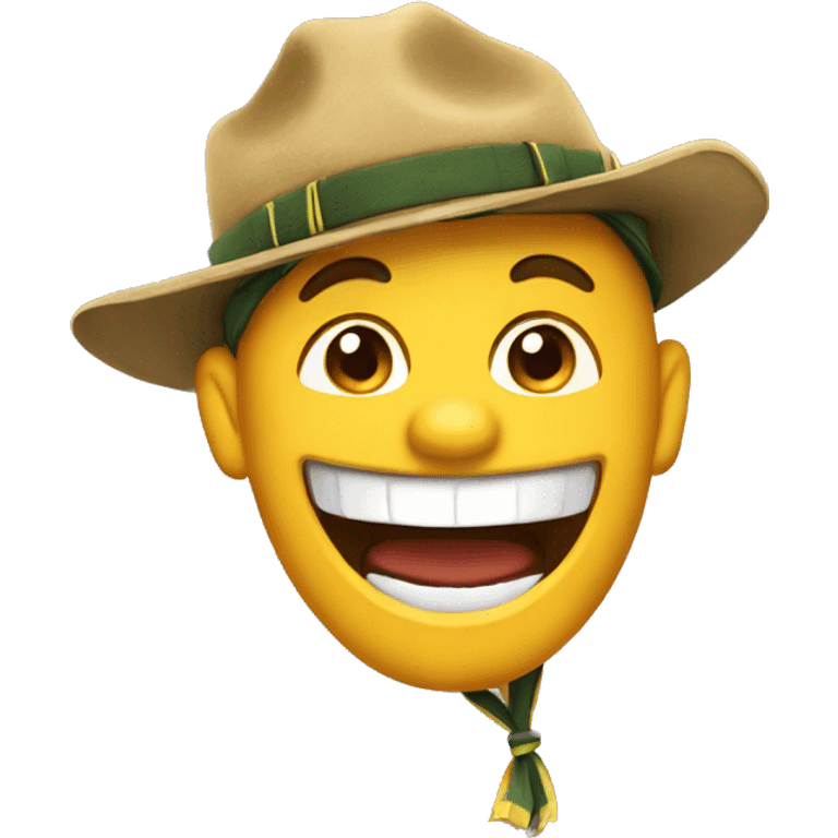 Yellow scout  emoji laughing out loud wearing a scout hat emoji