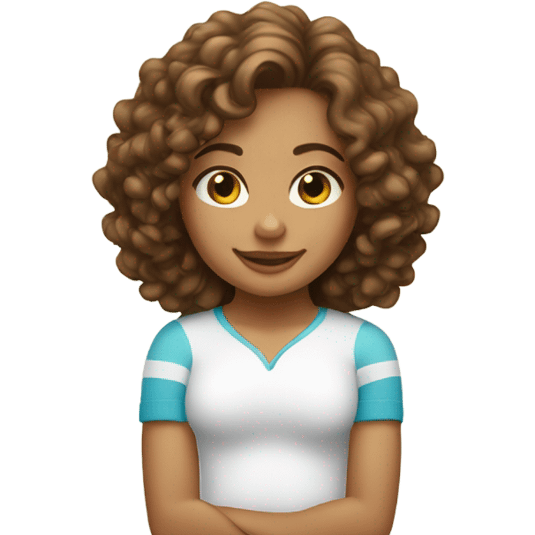 Pretty girl with brown curly hair light skin on a surfboard  emoji