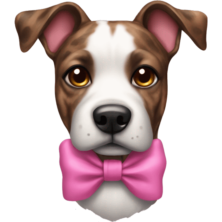 Brindle dog with a pink bow on its neck emoji