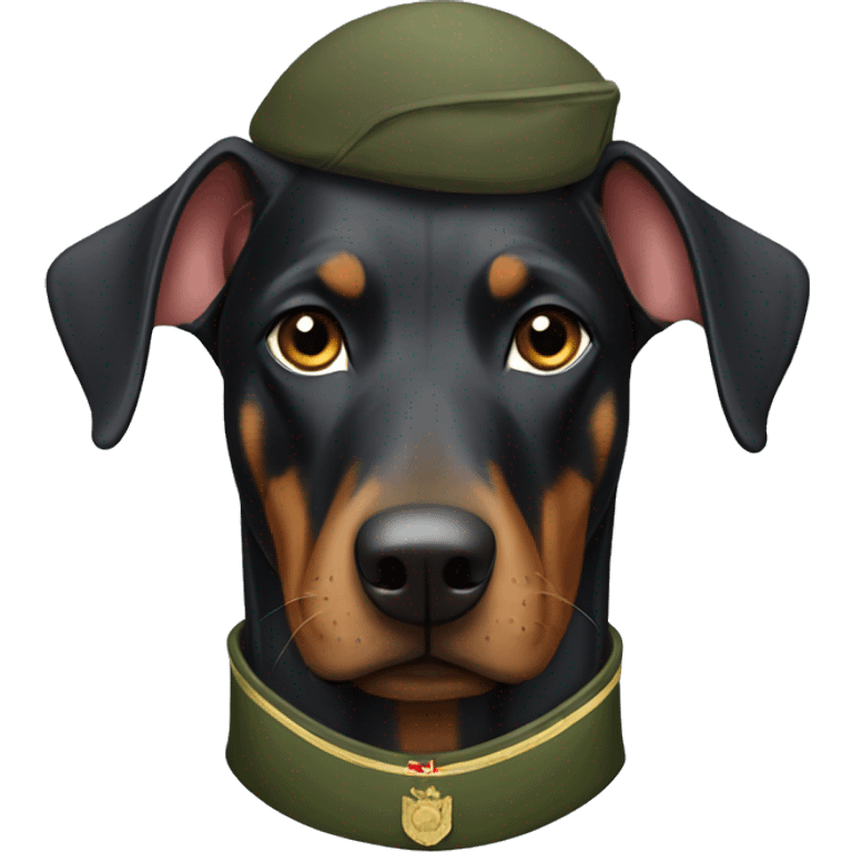 a doberman wearing a solider jacket emoji