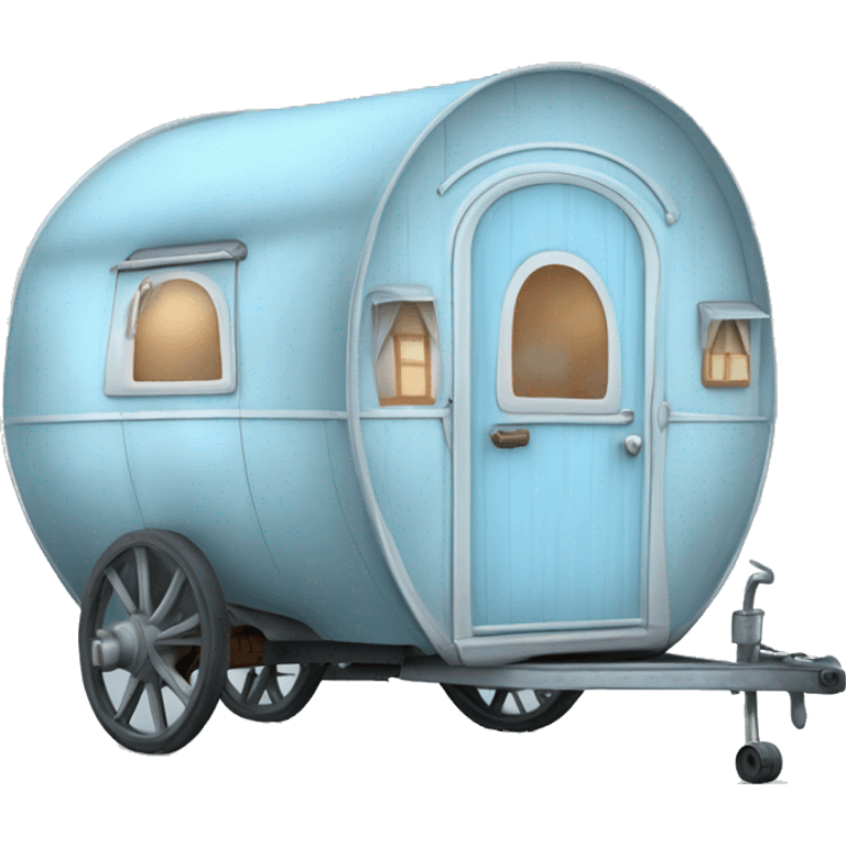 Realistic light blue vintage round gypsy caravan wagon camper emoji