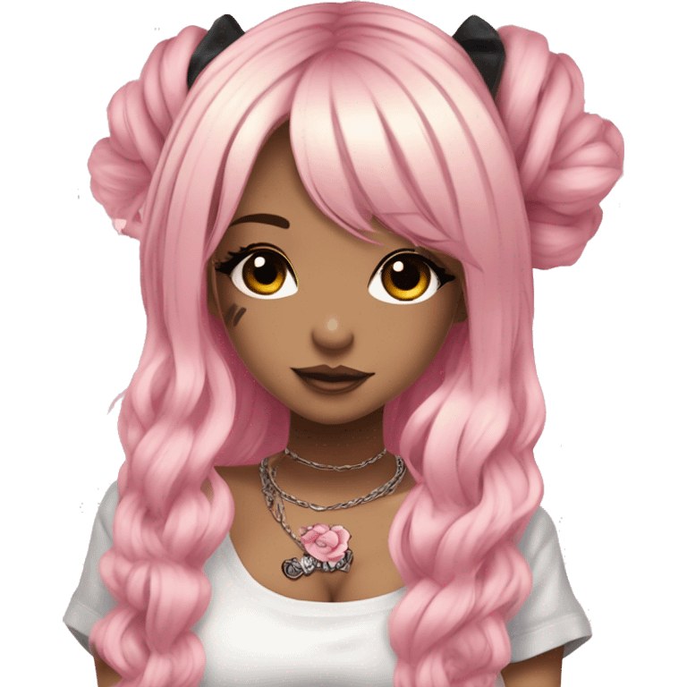 hime gyaru girl, tattoos, blonde and pink hair, dark makeup, white tee emoji