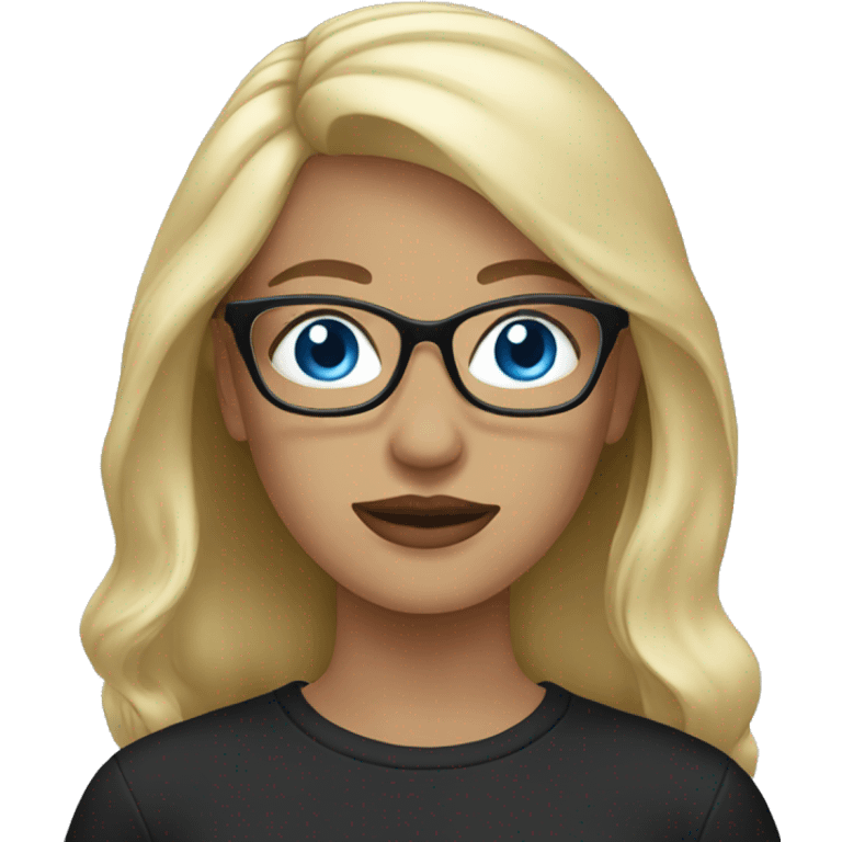 woman glasses blond blue eyes black shirt emoji