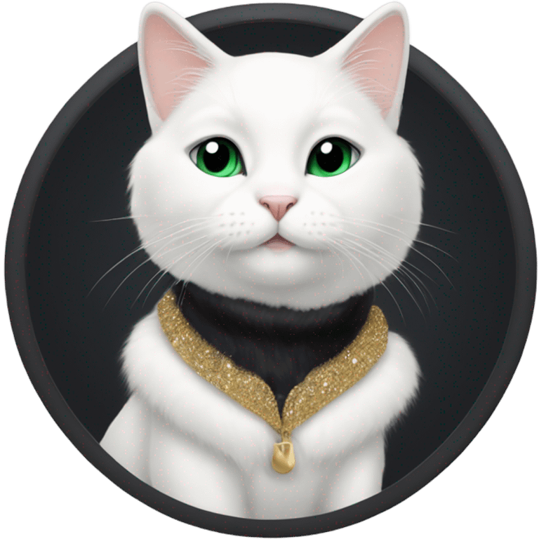 White CAT wearing a Black fur coat  emoji