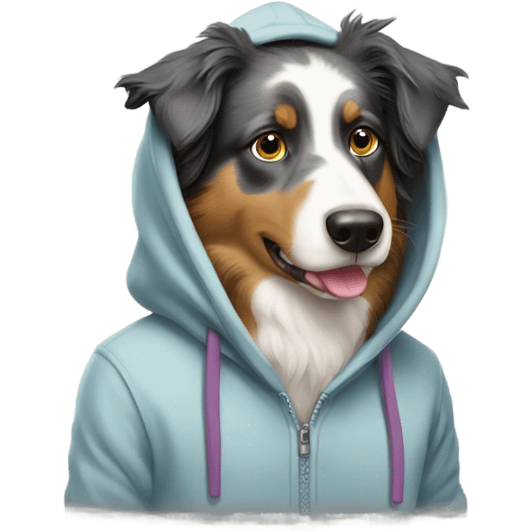 Australian Sheppard wearing a hoodie emoji