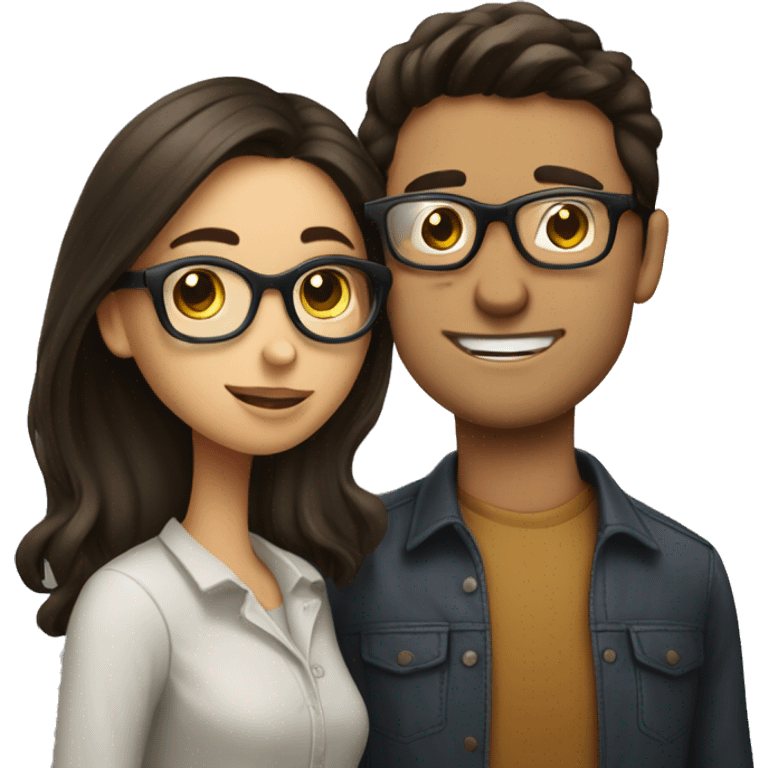 Brunette Guy wearing glasses kissing brunette girl emoji