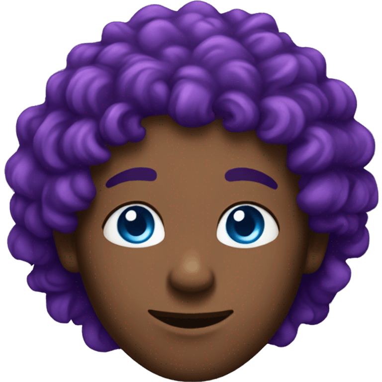 brown skin man with blue eyes and purple curly hair emoji