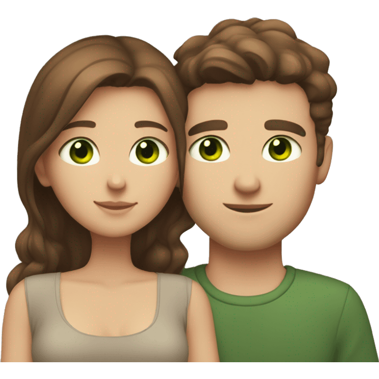 brown haired with green eyes and fair skin girlfriend hugging light brown haired boyfriend with brown eyes and fair skin emoji