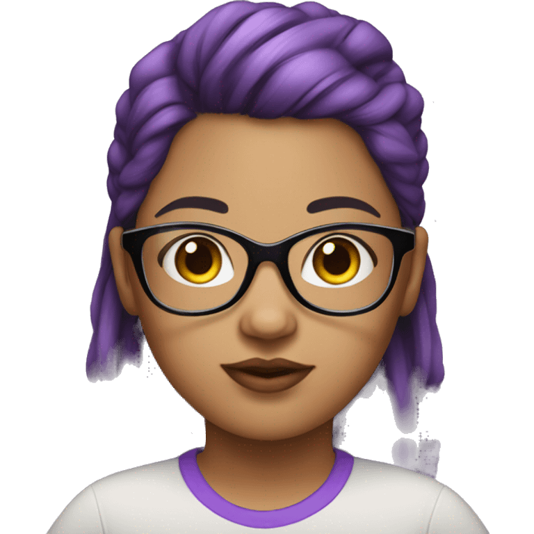 Chubby girl with black and purple highlights hair using glasses  emoji