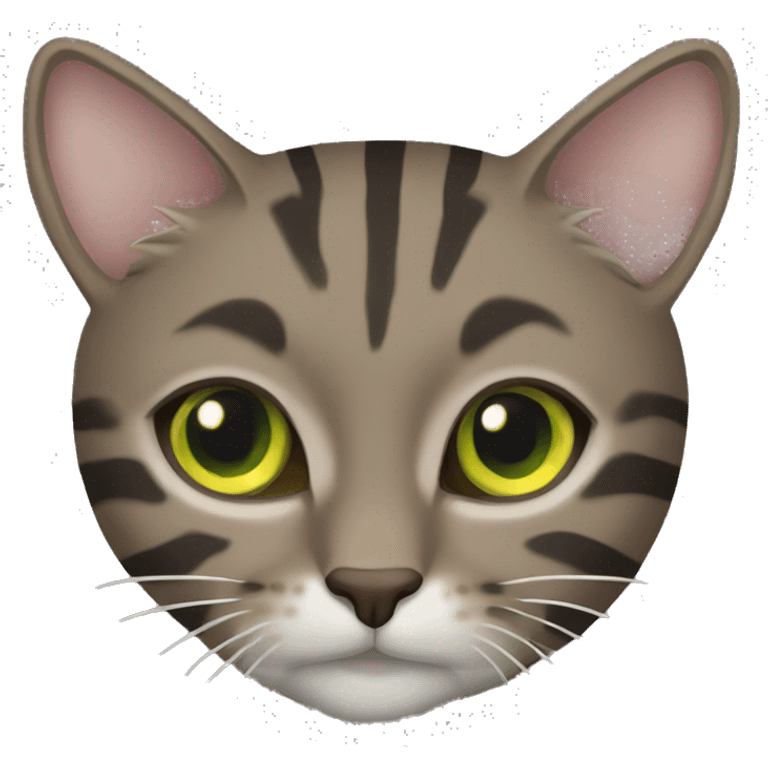 brown sitten cat with dark grey and light grey stripes with yellowish green eyes  emoji