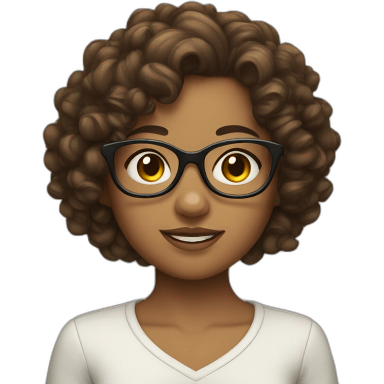 Girl with curly brown hair and glasses emoji