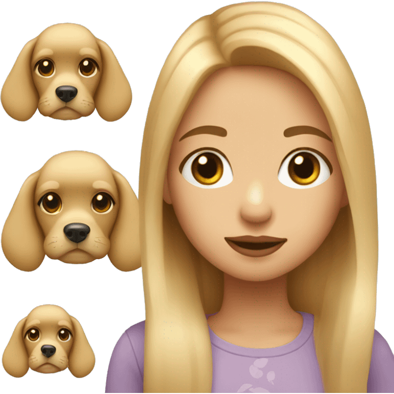 Girl with long blond hair, small lips and a little dog emoji