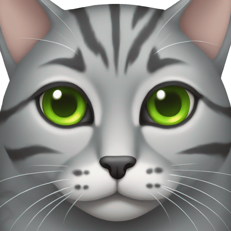 Gray tabby cat with green eyes looking sad emoji