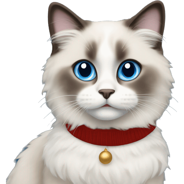 Ragdoll with blue eyes wearing a christmas sweater emoji