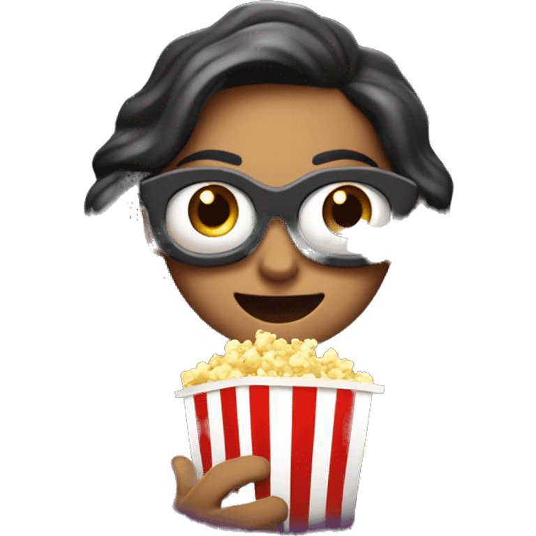 "Create an emoji called 'EpicWatcher' with wide, excited eyes, holding popcorn, and a glowing cinema screen or film reel behind. Add sparkles or film strips to capture the epic vibe of a passionate movie fan." emoji