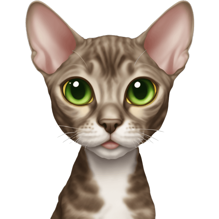 full-length dark brown tabby devon rex green eyes  emoji