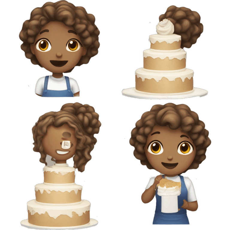 Girl with wavy and girl with brown straight hair together holding big white cake emoji