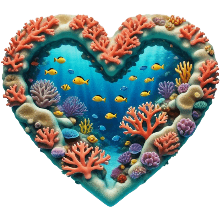 Cinematic Realistic Heart Reef Landscape Emoji, depicted with a naturally heart‚Äêshaped coral formation in vibrant marine hues, rendered with detailed underwater textures and luminous lighting. emoji