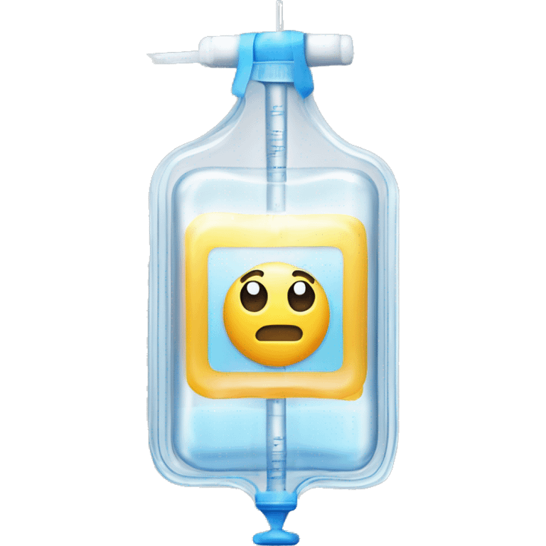 Rectangular transparent plastic iv bag filled with 500ml of fluid hanging on an iv pole in an intensive care unit  emoji