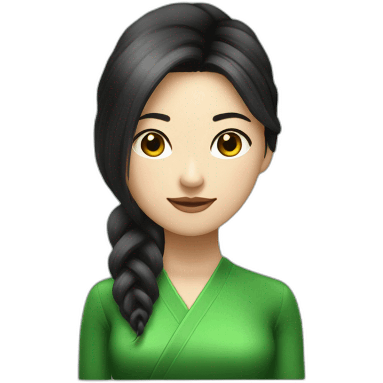 Femme cheveux cour noir asiatique vetemennt vert emoji