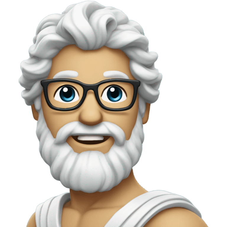 Poseidon with Trident. white dress. smile . eye blink. with glasses emoji